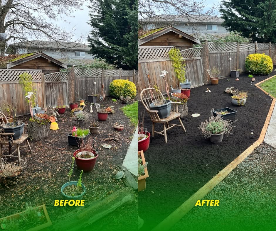 A backyard garden bed transformed by a Jim's Mowing franchisee