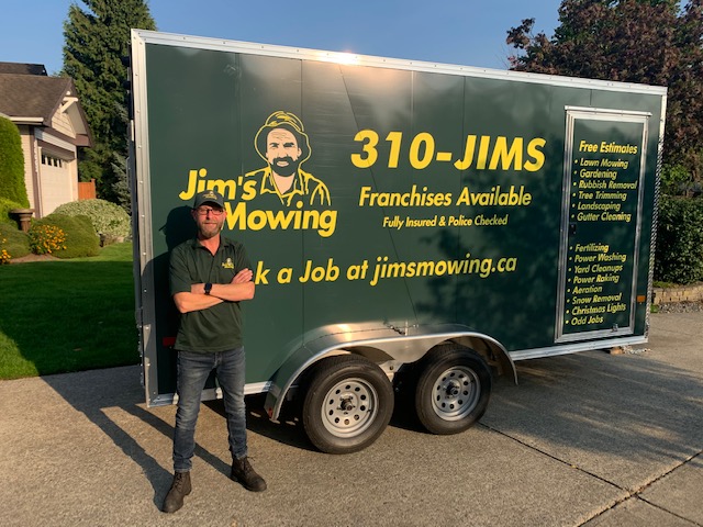 George Missel our Jim’s Mowing franchisee in Langley in front of his trailer