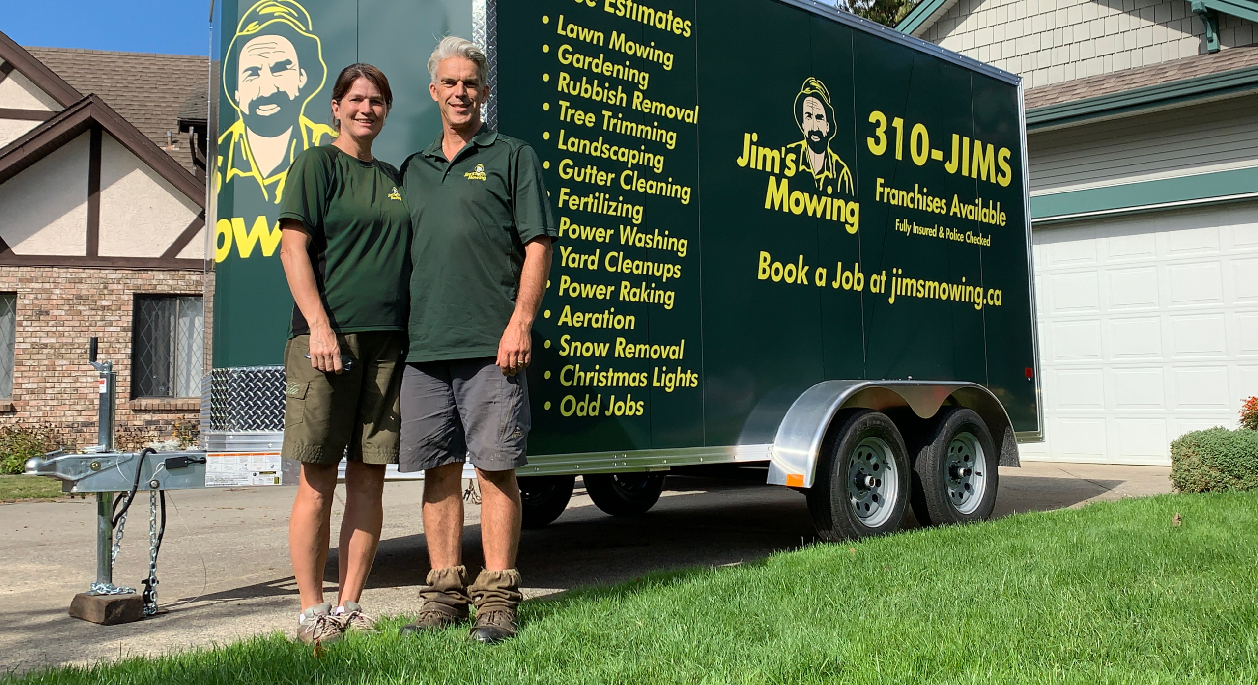 Ron Samson our Jim’s Mowing franchisee in Port Moody in front of trailer