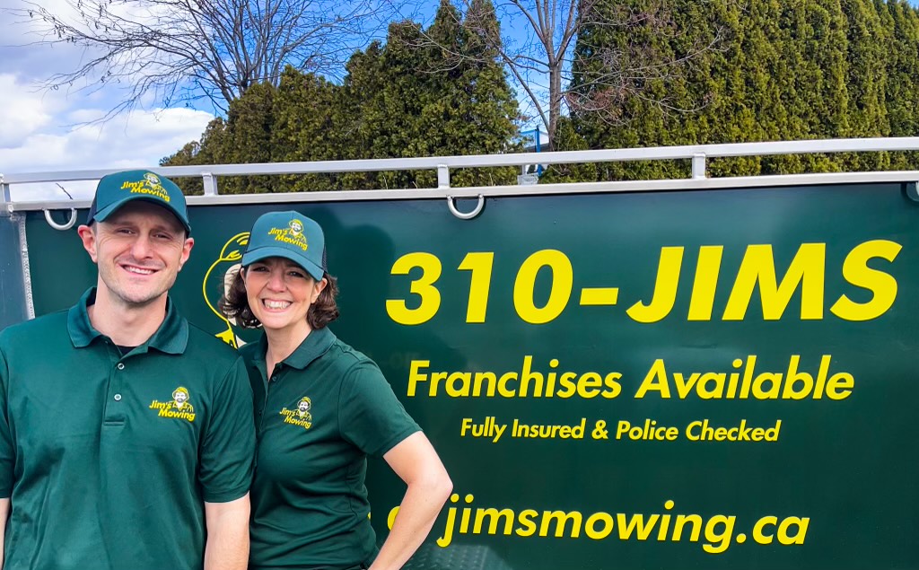Sue Zimmerman our Jim’s Mowing franchisee in Vernon North in front of trailer